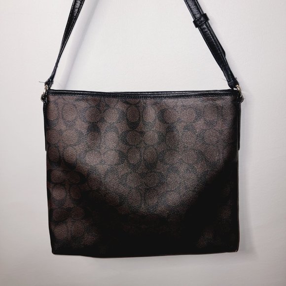 Coach  File F34938 Handbag Dark Brown Black Trim Signature C Coated Canvas / Lea - Picture 6 of 6